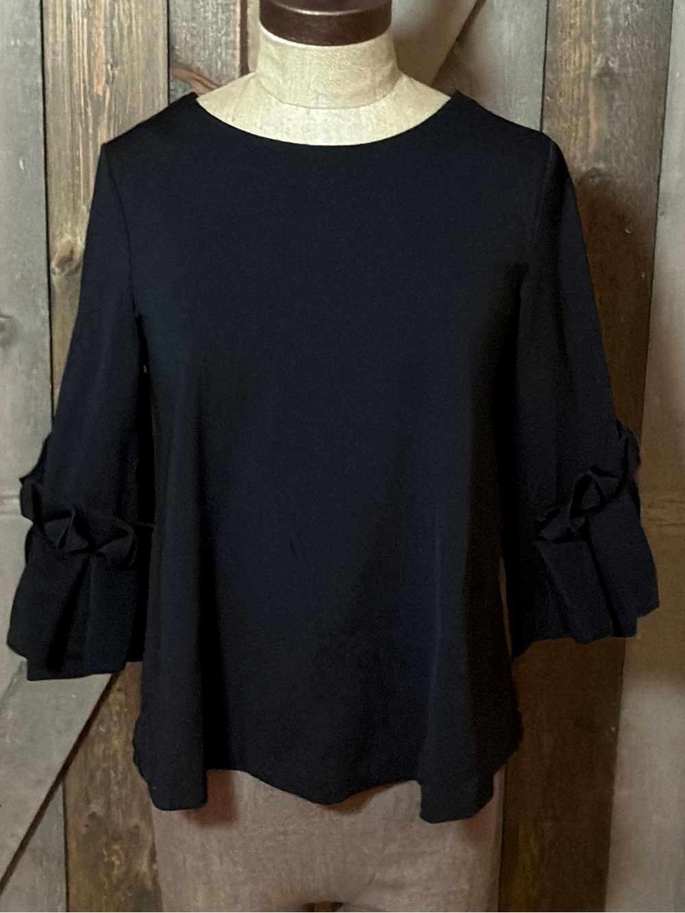 COS Black Ruffle Sleeve Scuba Top XS A-Line Architectural Minimalist Blouse